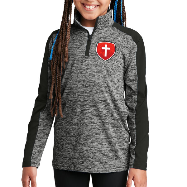 Sport Tek Youth PosiCharge Electric heather Colorblock 1/4 Zip Pullover - Printed Logo Thumbnail